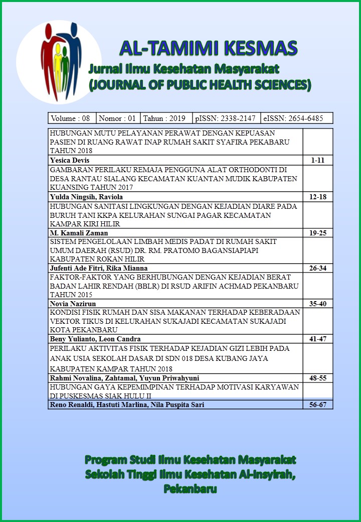 					View Vol. 8 No. 1 (2019): Al-Tamimi Kesmas : Jurnal Ilmu Kesehatan Masyarakat (Journal of Public Health Sciences)
				