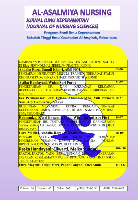 					View Vol. 10 No. 2 (2021): Al-Asalmiya Nursing: Jurnal Ilmu Keperawatan (Journal of Nursing Sciences)
				